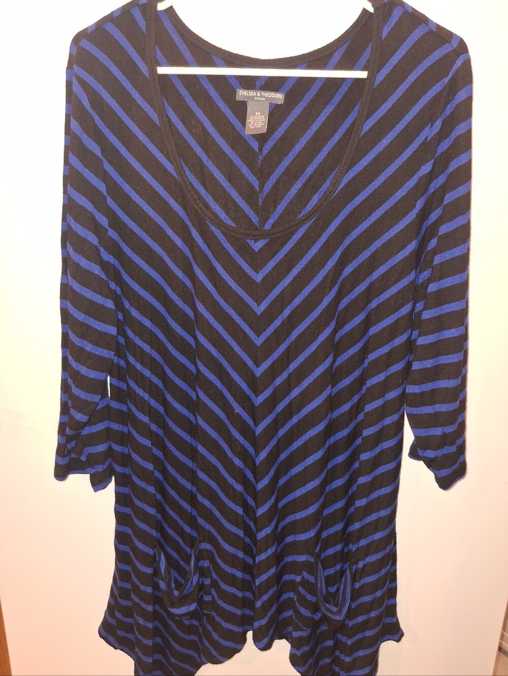 Chelsea & Theodore Blue and Black Striped Women’s Tunic Top